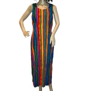 Leslie Lucks Vintage 90s Multi-Colored Striped Maxi Sundress Sun Dress Sz 6 VGC